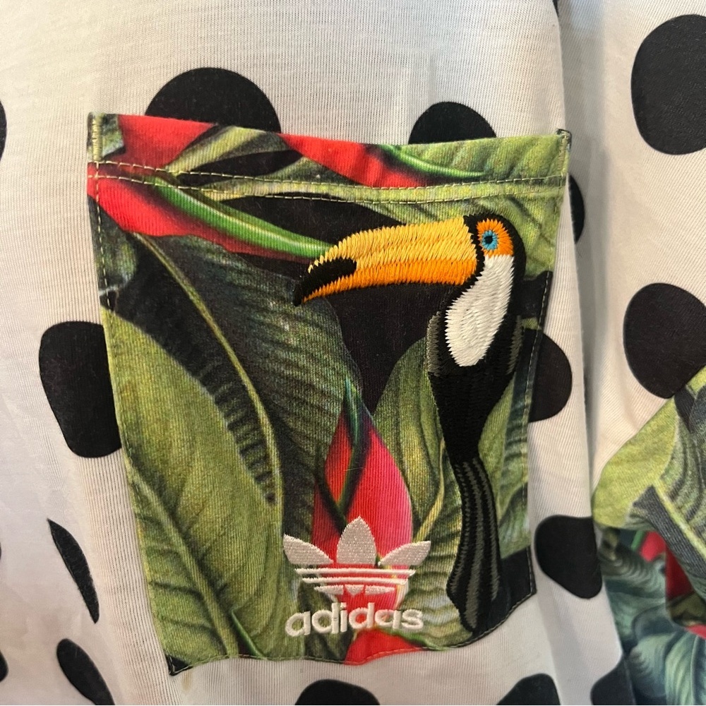 Adidas Farm Rio Collab Trefoil Polka Dot Shirt Sz S Embroidered Toucan Tropical - Picture 5 of 9